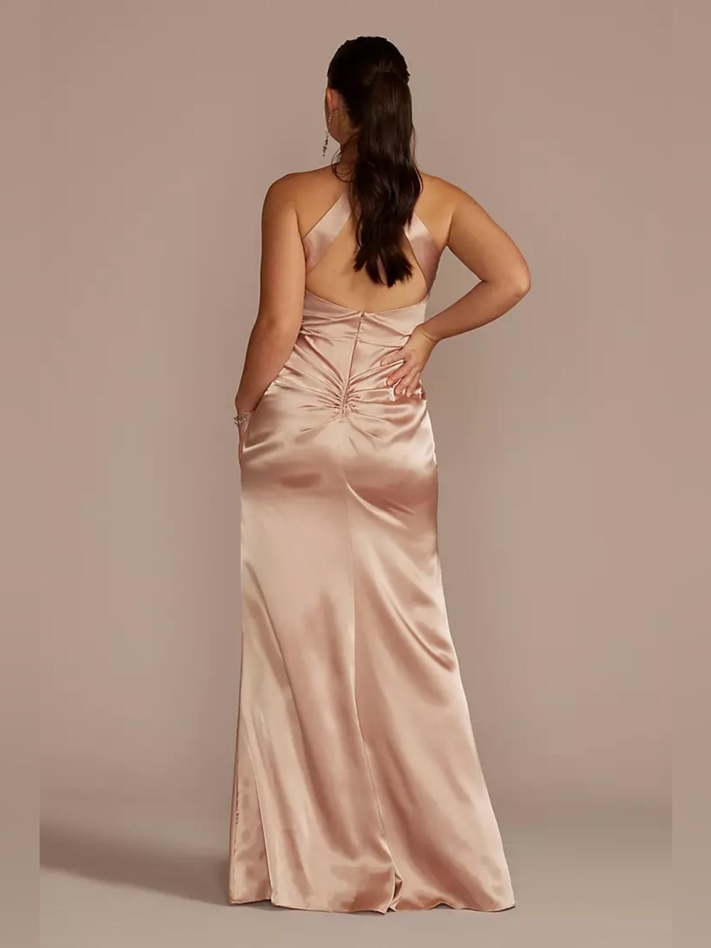 New! Galina Signature x David’s Bridal Charmeuse Halter Maxi Dress Sand 🎀 6 NWT! - Picture 3 of 15